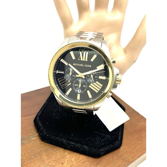 Michael Kors Men's Watch MK8880 Quartz Chronograph Black Dial Two Tone Steel - Picture 1 of 15